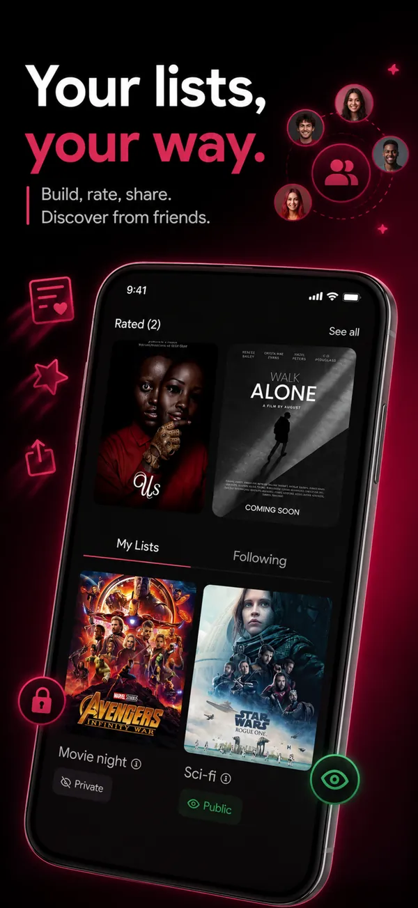 Movie and TV show lists in The Movie App
