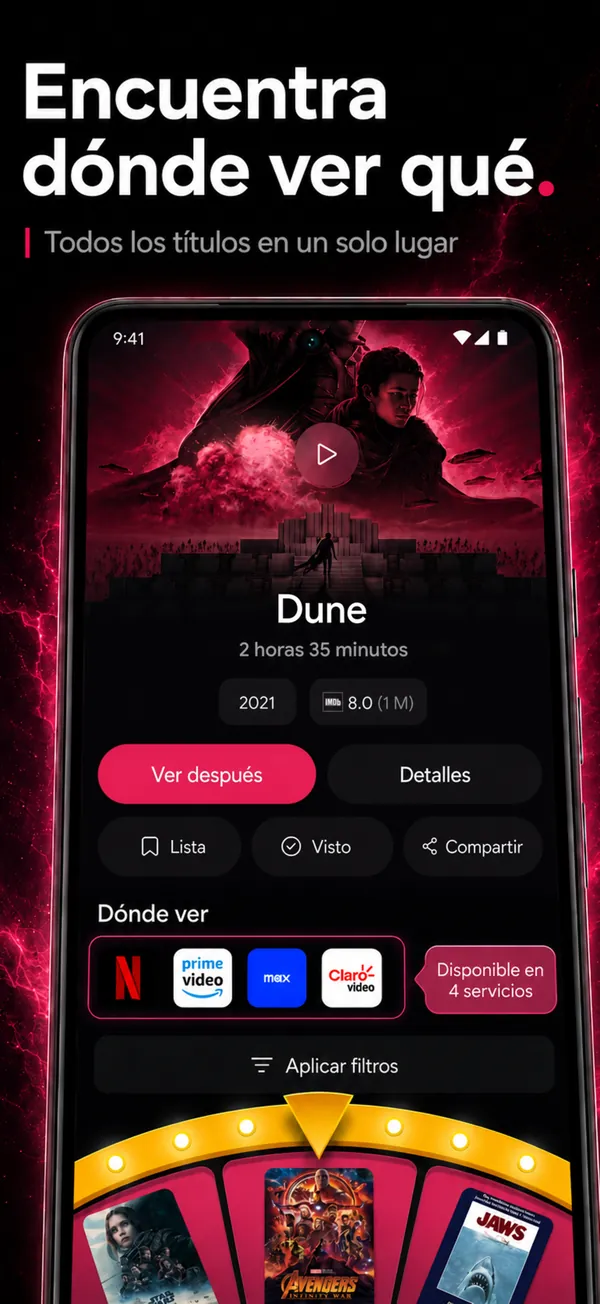 Dónde ver una película en The Movie App, con los servicios disponibles
