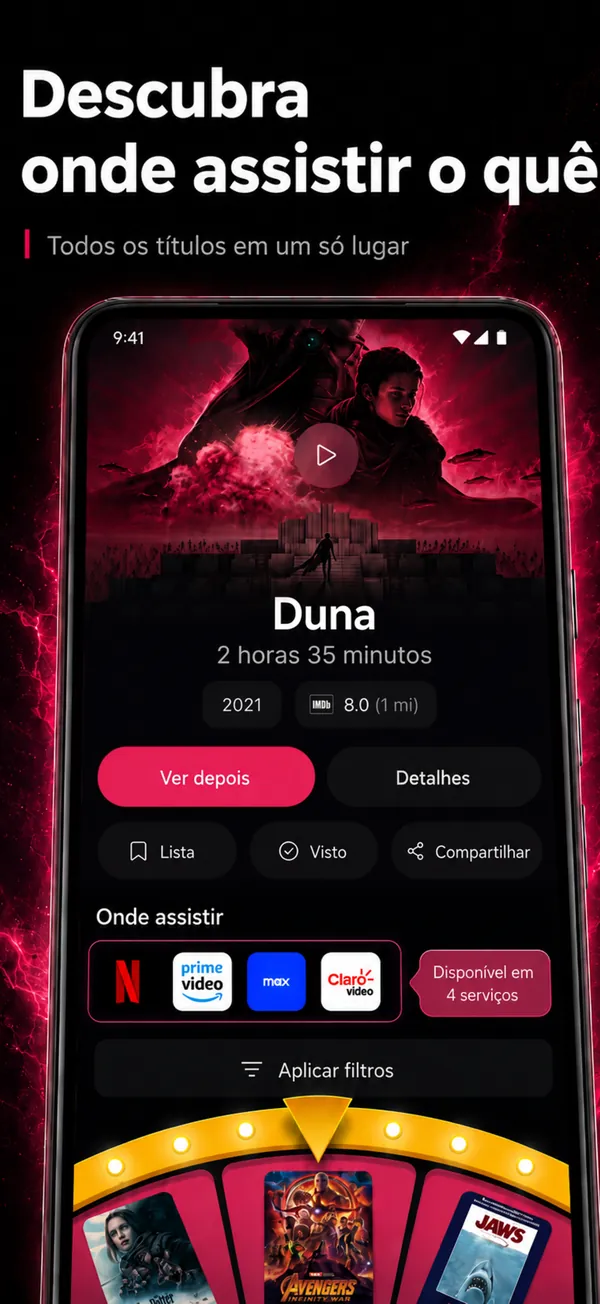 Onde assistir a um filme no The Movie App, com os serviços disponíveis